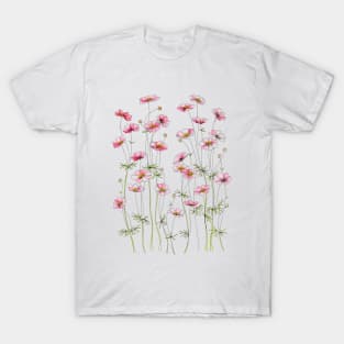 Pink Cosmos Flowers, Illustration T-Shirt